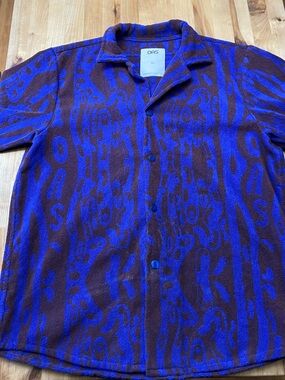 OAS Electric Blue and Chocolate Brown Patterned Shirt Jacket